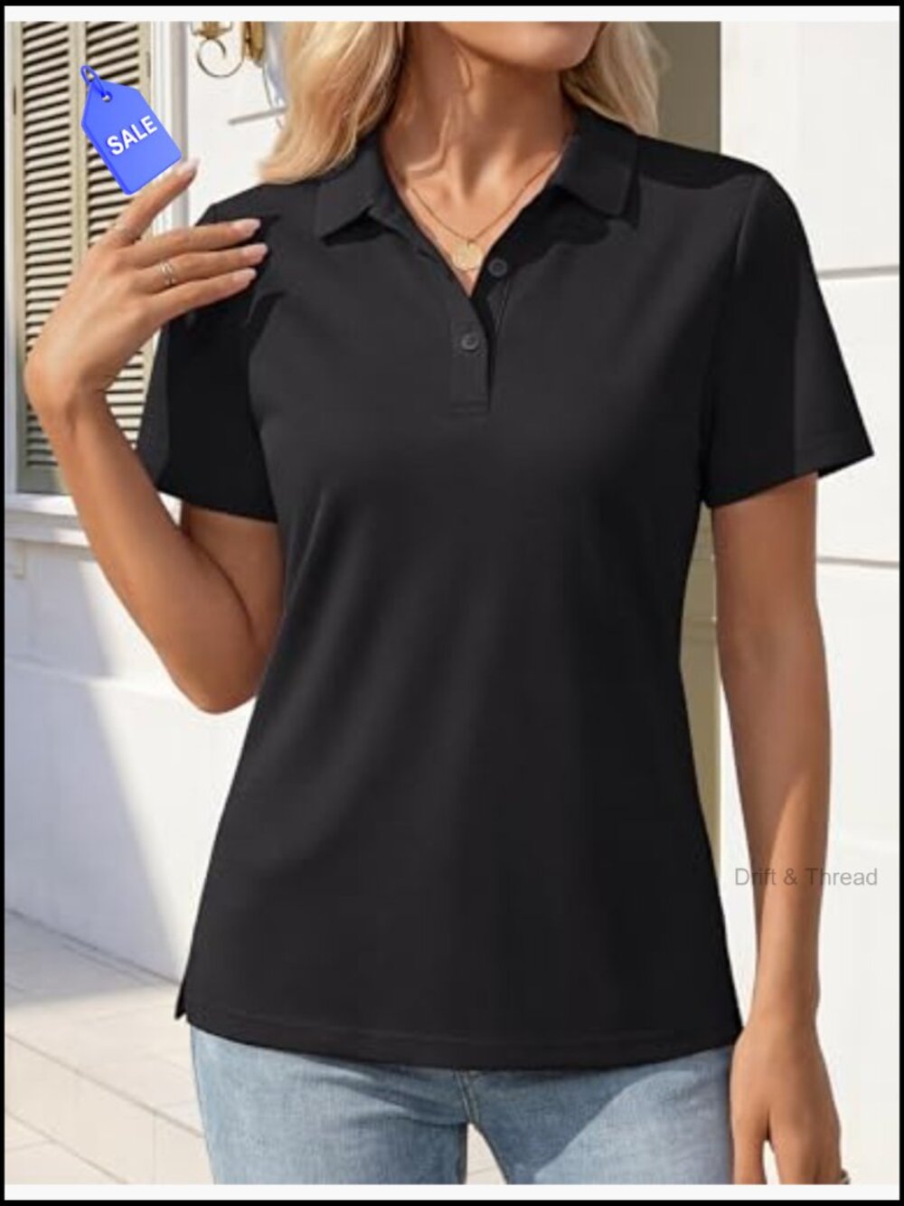Women's Short Sleeve 3-Button Polo Shirt Cotton Blend Business Casual Summer Top - Picture 2 of 7